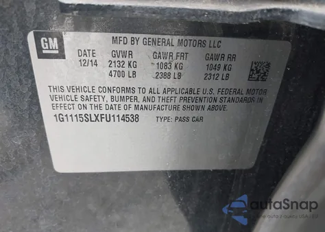 2015 Chevrolet Impala 1Lt z USA, uszkodzony, nr VIN 1G1115SLXFU114538